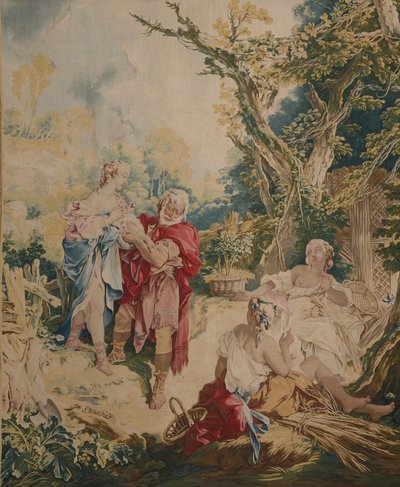 Tapet, der viser Psyche and the Basketmaker af François Boucher